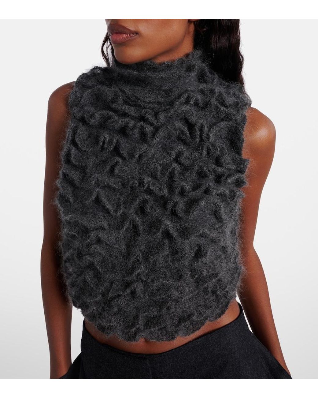Alaïa Black Ruffled Mohair-Blend Turtleneck Top