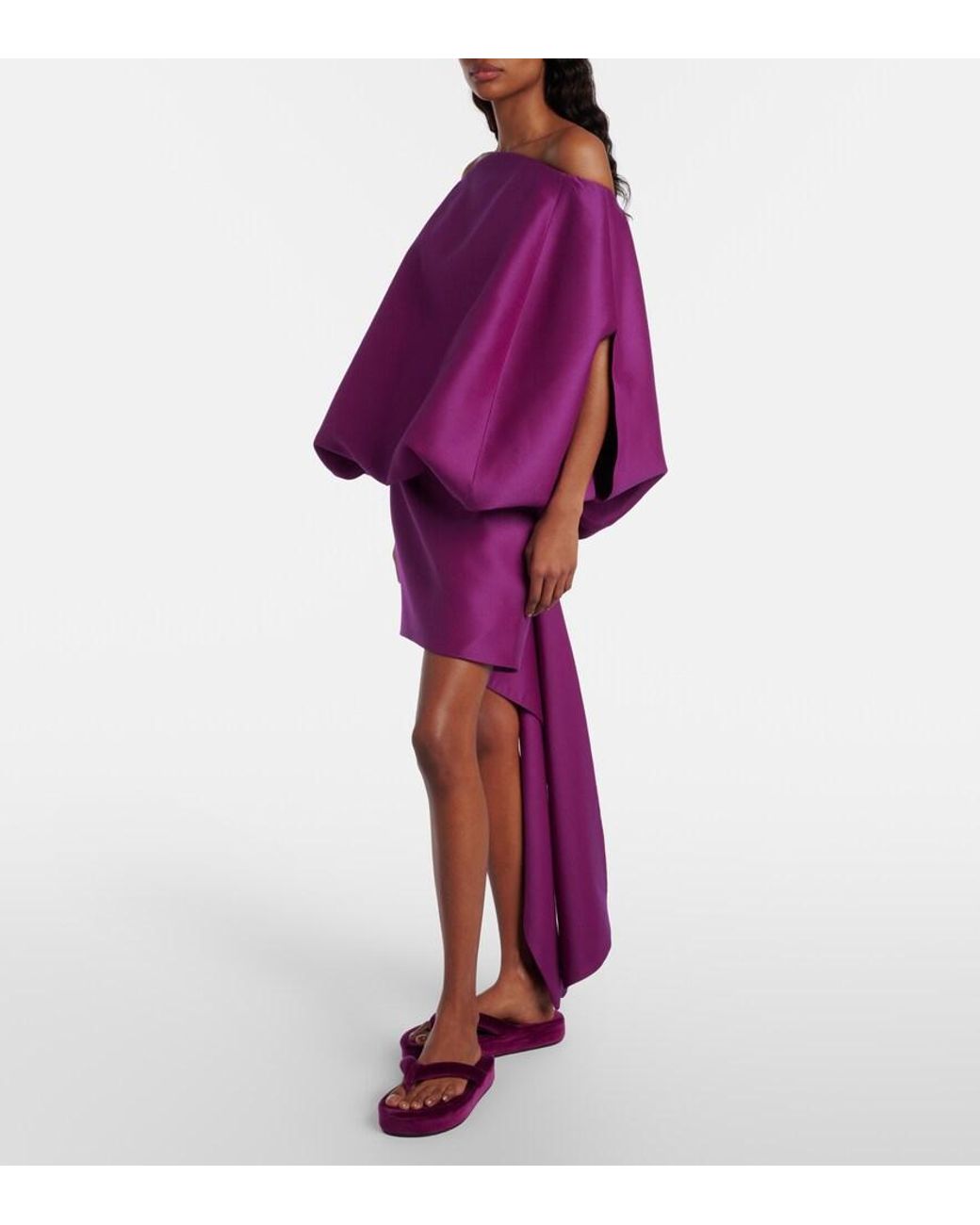 Balenciaga Purple Off-Shoulder Wool And Silk Minidress