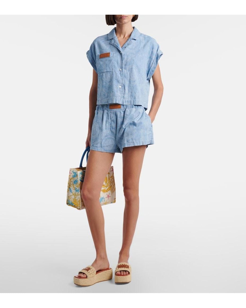 Versace Natural Logo Raffia Platform Espadrille Slides