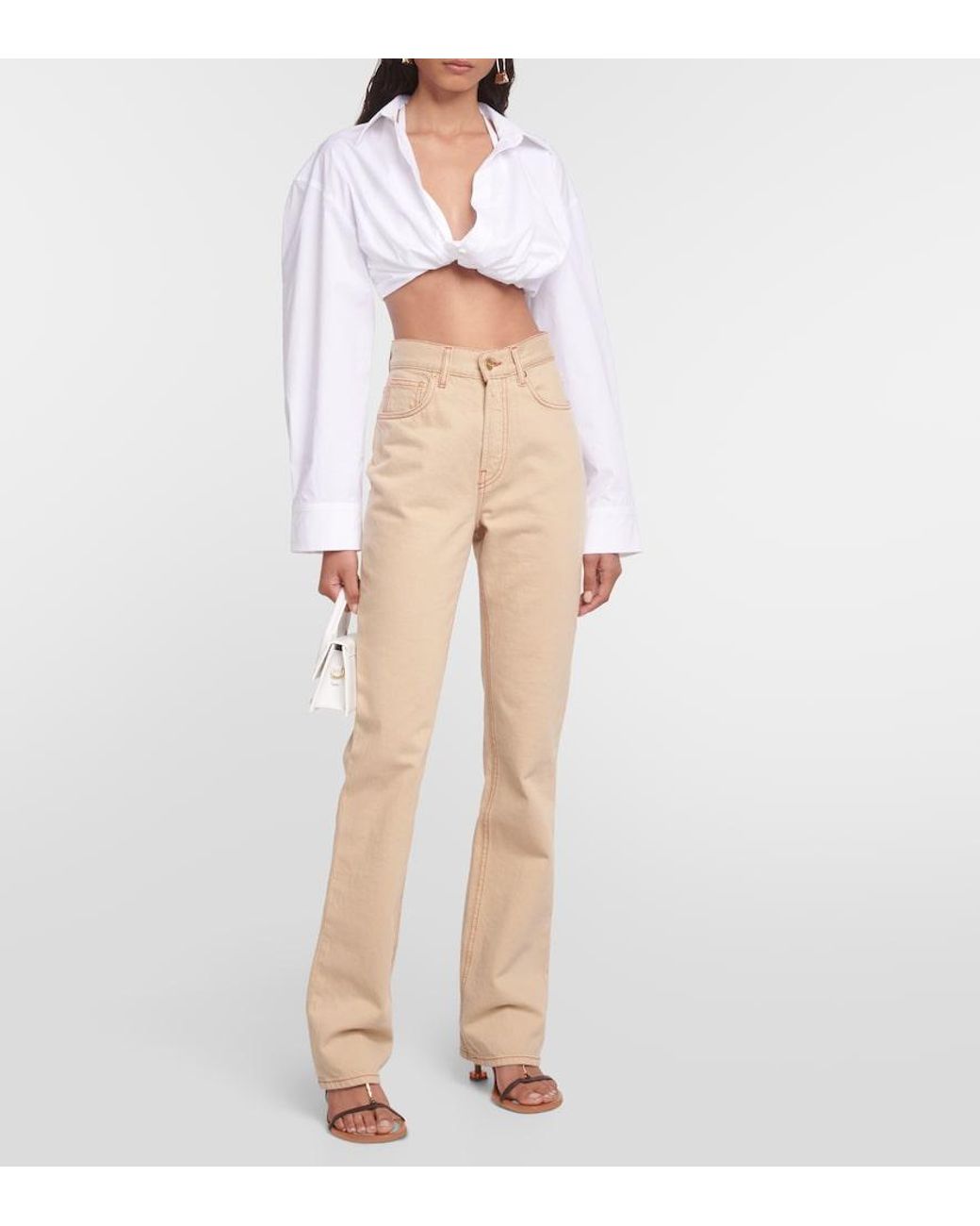 Jacquemus White La Chemise Bahia Cotton-Blend Cropped Top