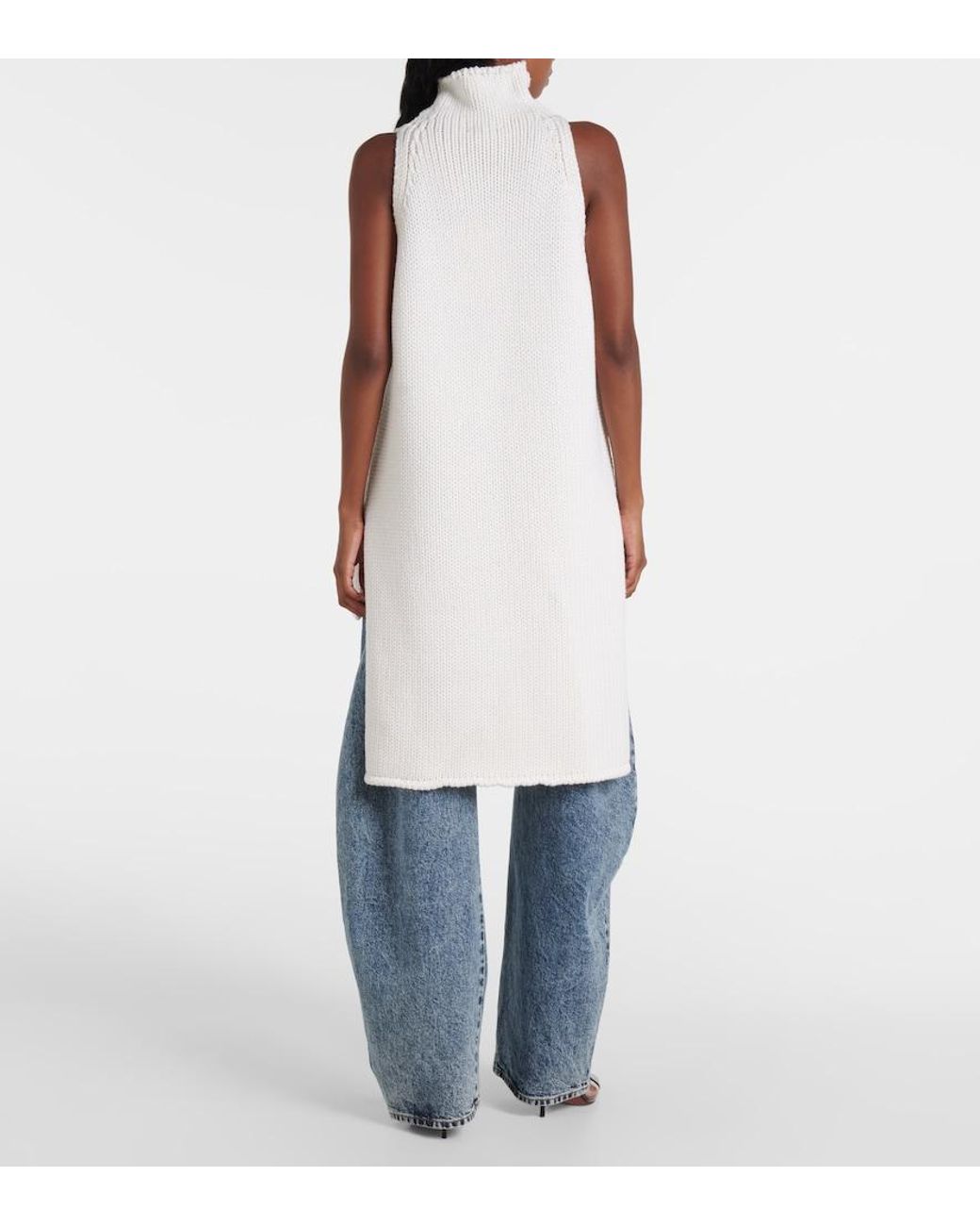 Alaïa White Caped Wool Turtleneck Top