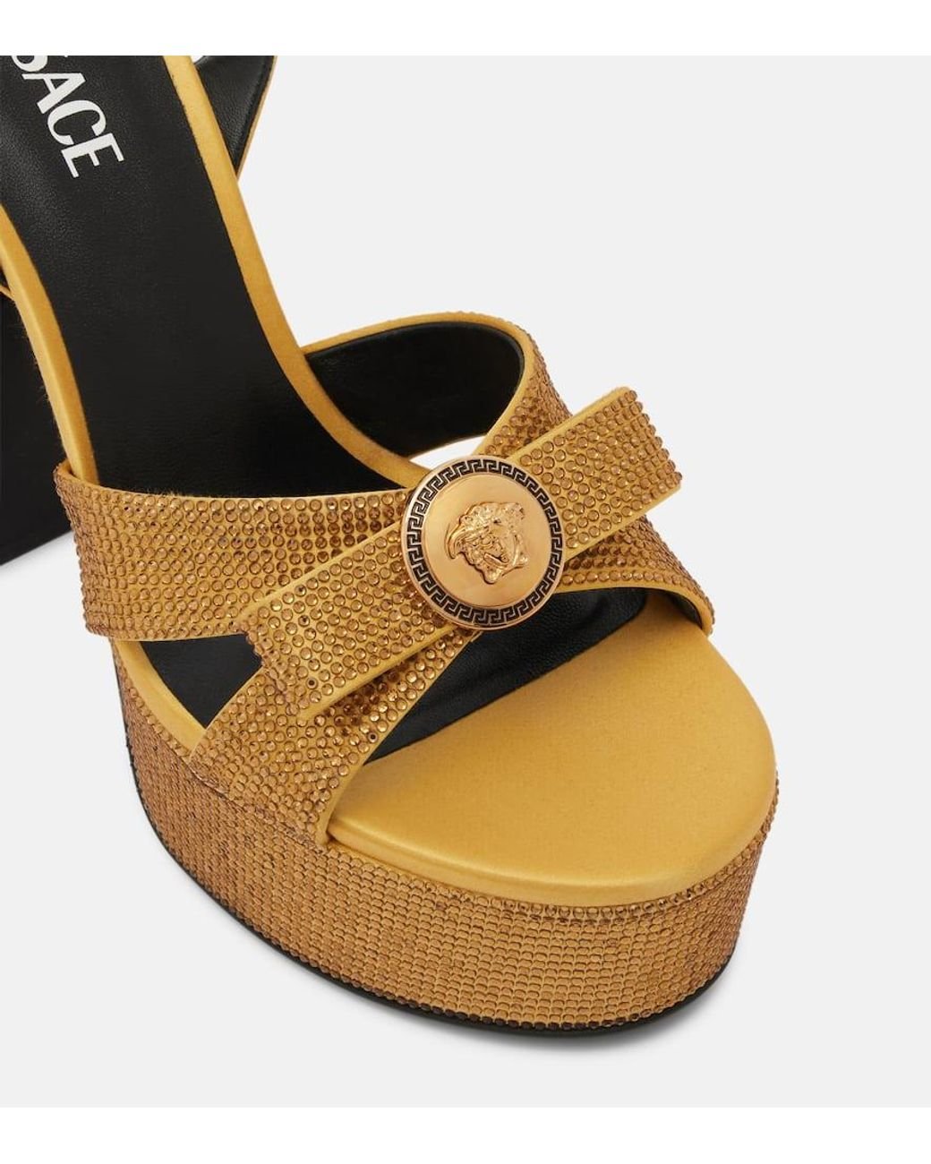 Versace Metallic Plateausandalen Gianni Ribbon 140 Mit Kristallen