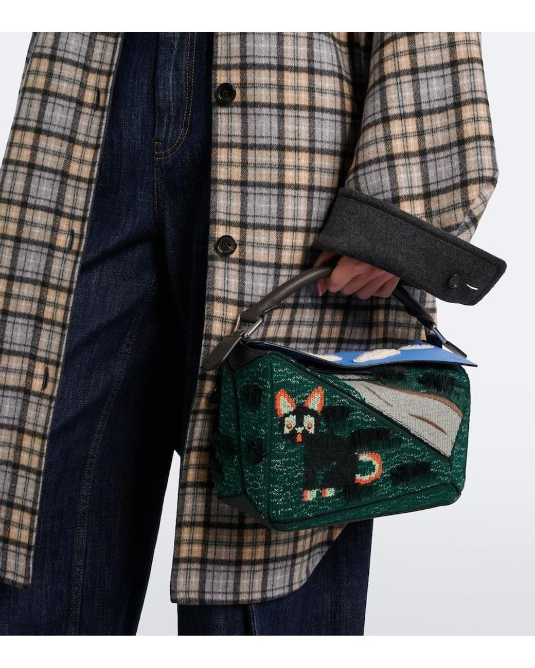 Loewe Green X Louis Wain Futurist Cat Puzzle Top-Handle Bag