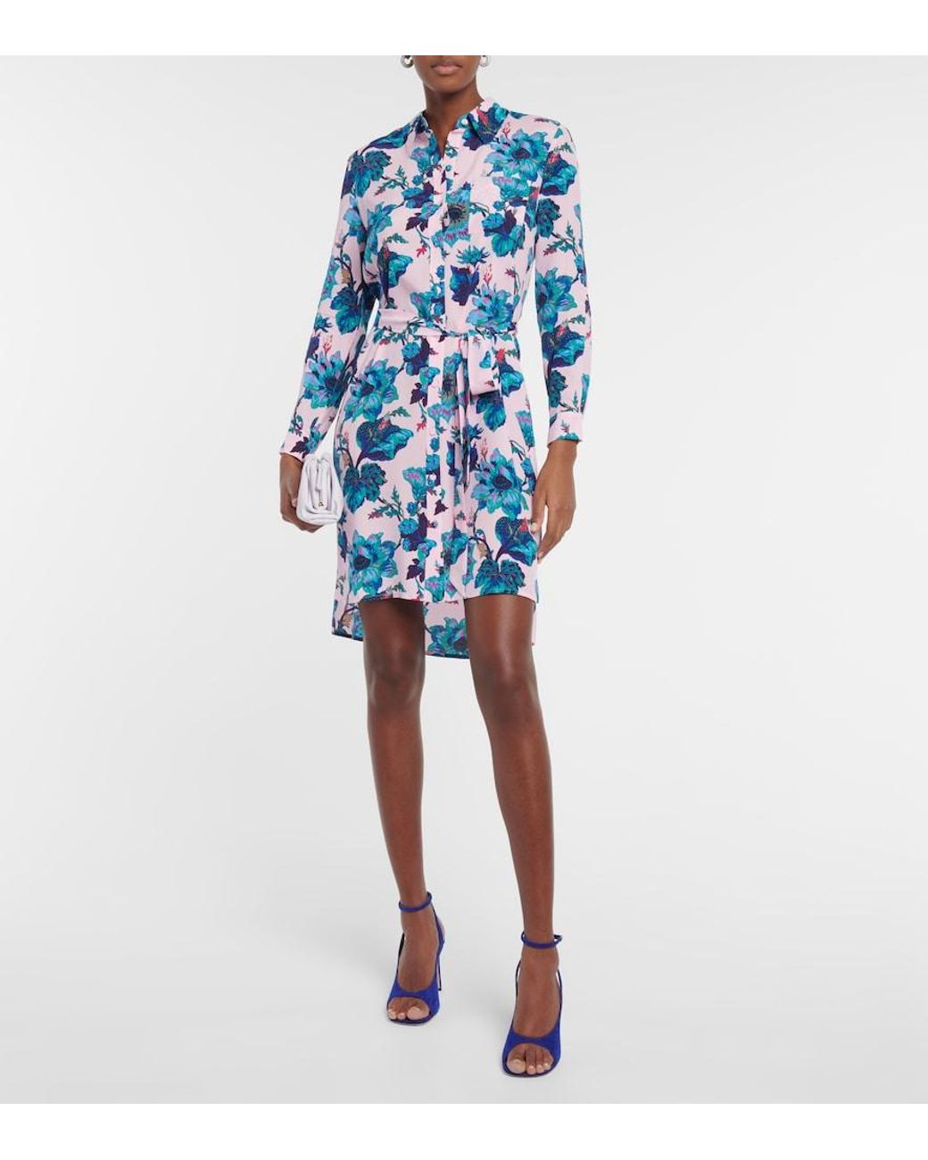Diane von Furstenberg Blue Prita Floral-Print Shirt Minidress