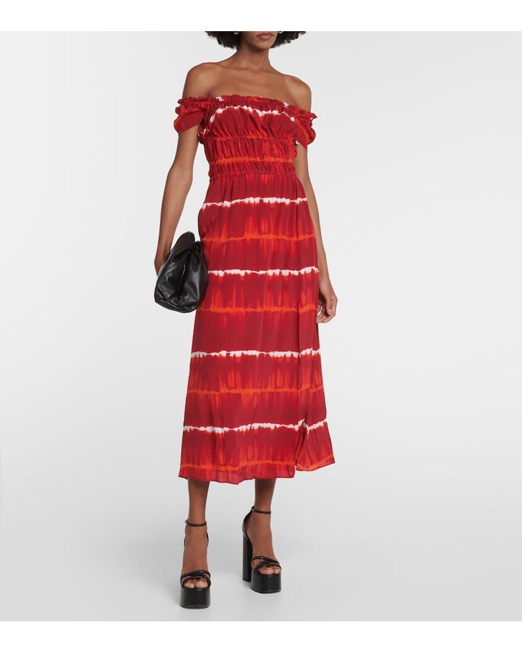 Altuzarra Red Printed Off-Shoulder Silk Midi Dress