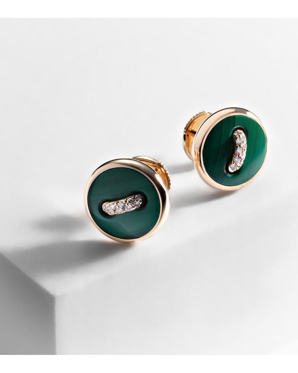 Pomellato Green Pom Pom Dot 18Kt Rose Earrings With Malachite And Diamonds