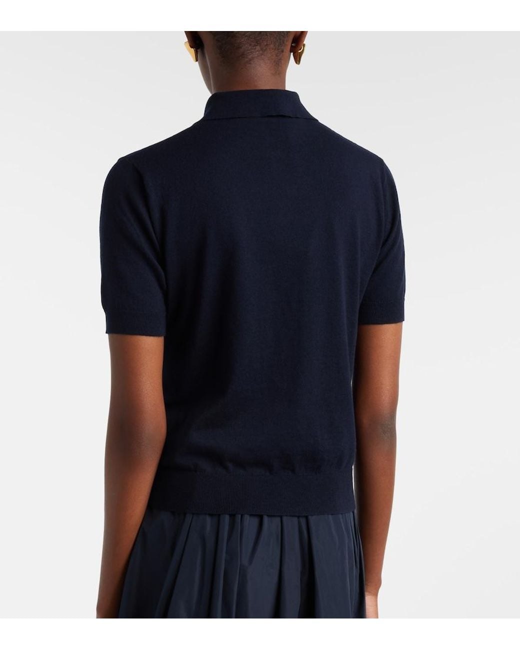 Max Mara Blue Cotton, Silk, And Cashmere Polo Sweater