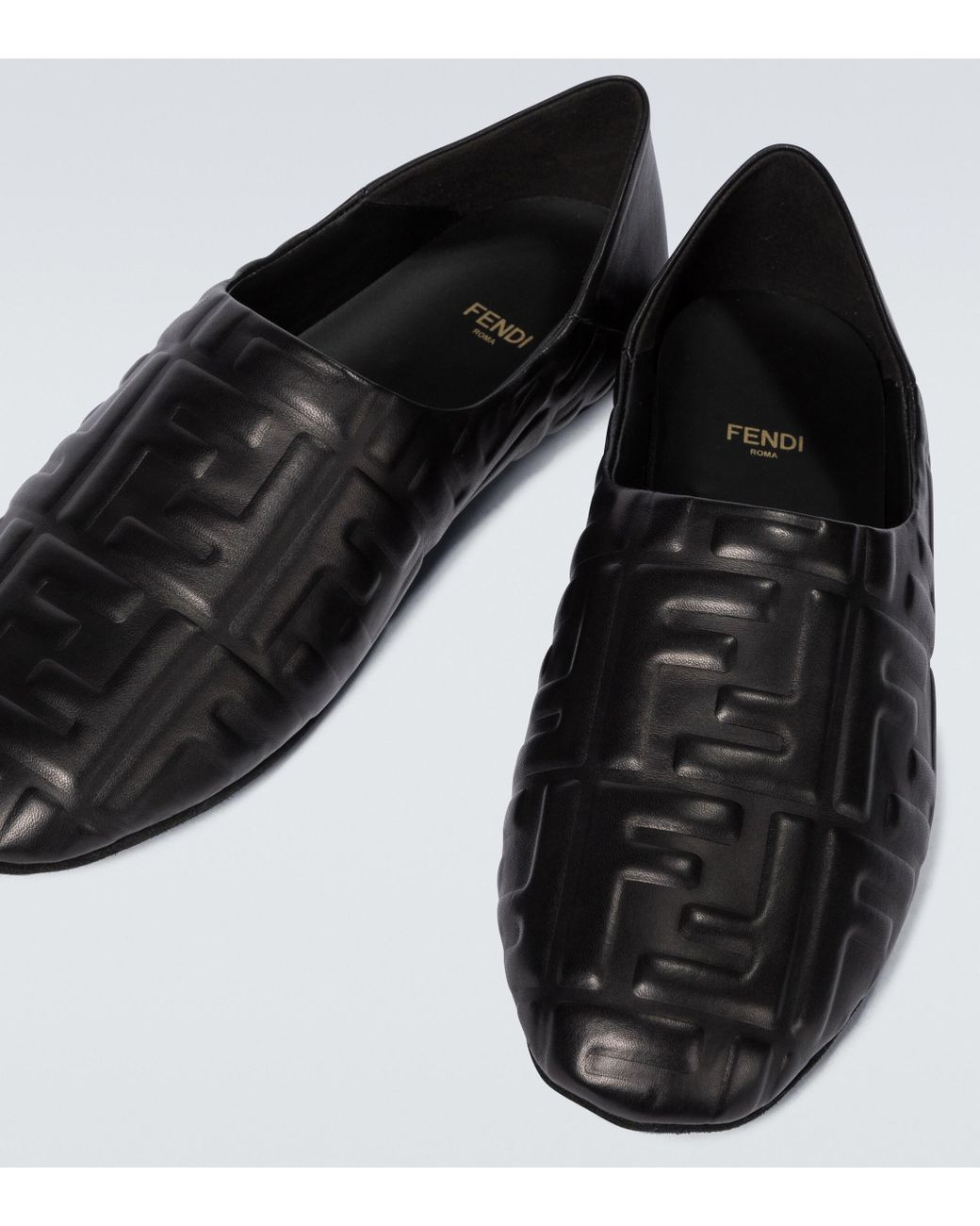 Fendi Ff Embossed Leather Slippers in Black for Men | Lyst