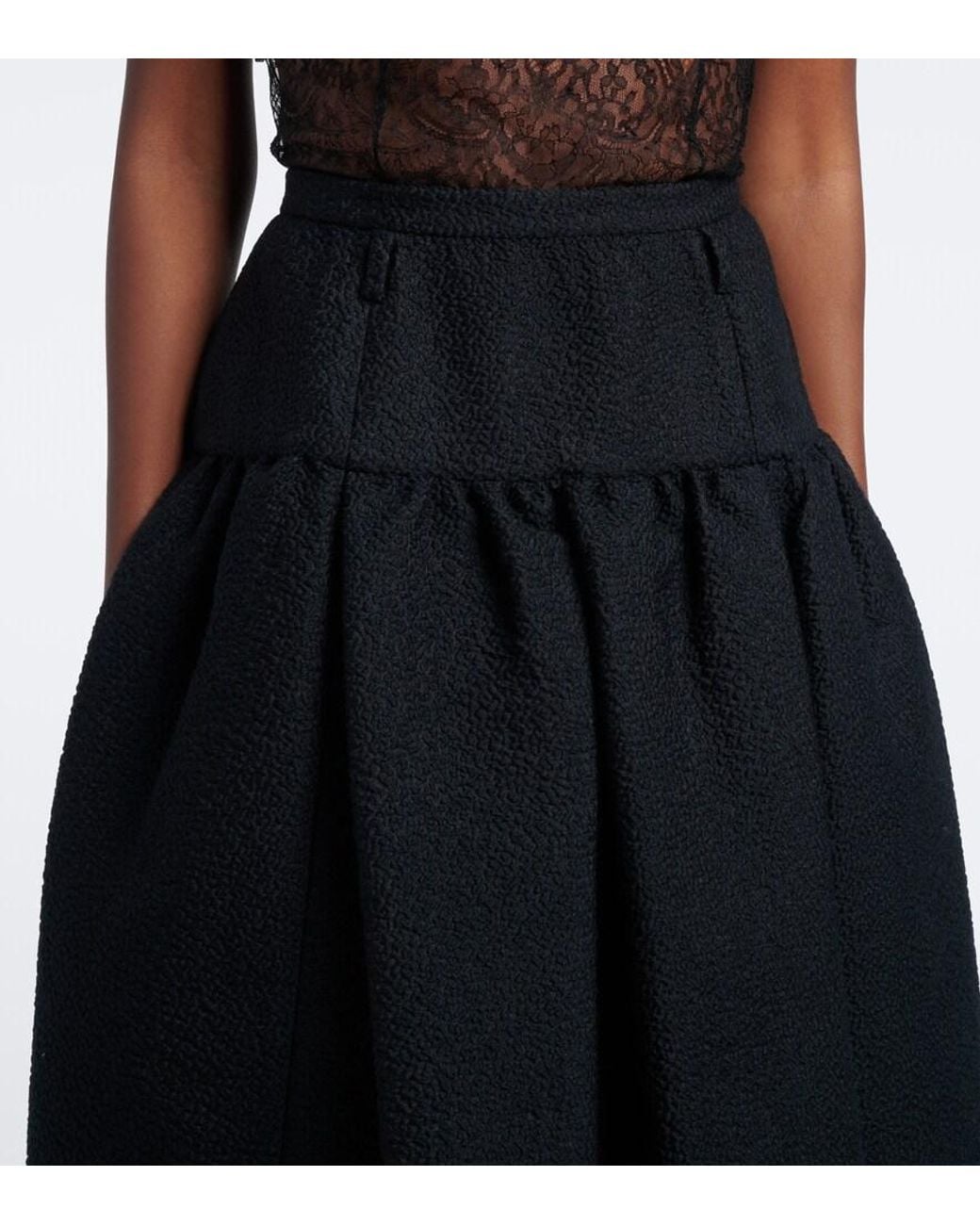 Dolce & Gabbana Black Gathered Wool And Silk-Blend Midi Skirt