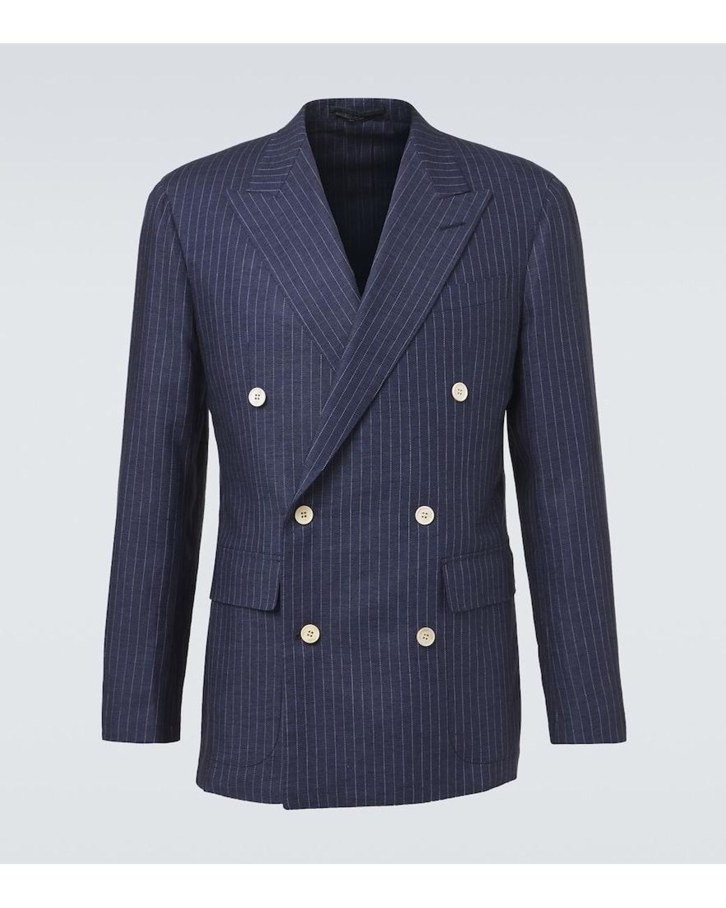 Dunhill Blue Pinstripe Double-Breasted Linen Blazer for men