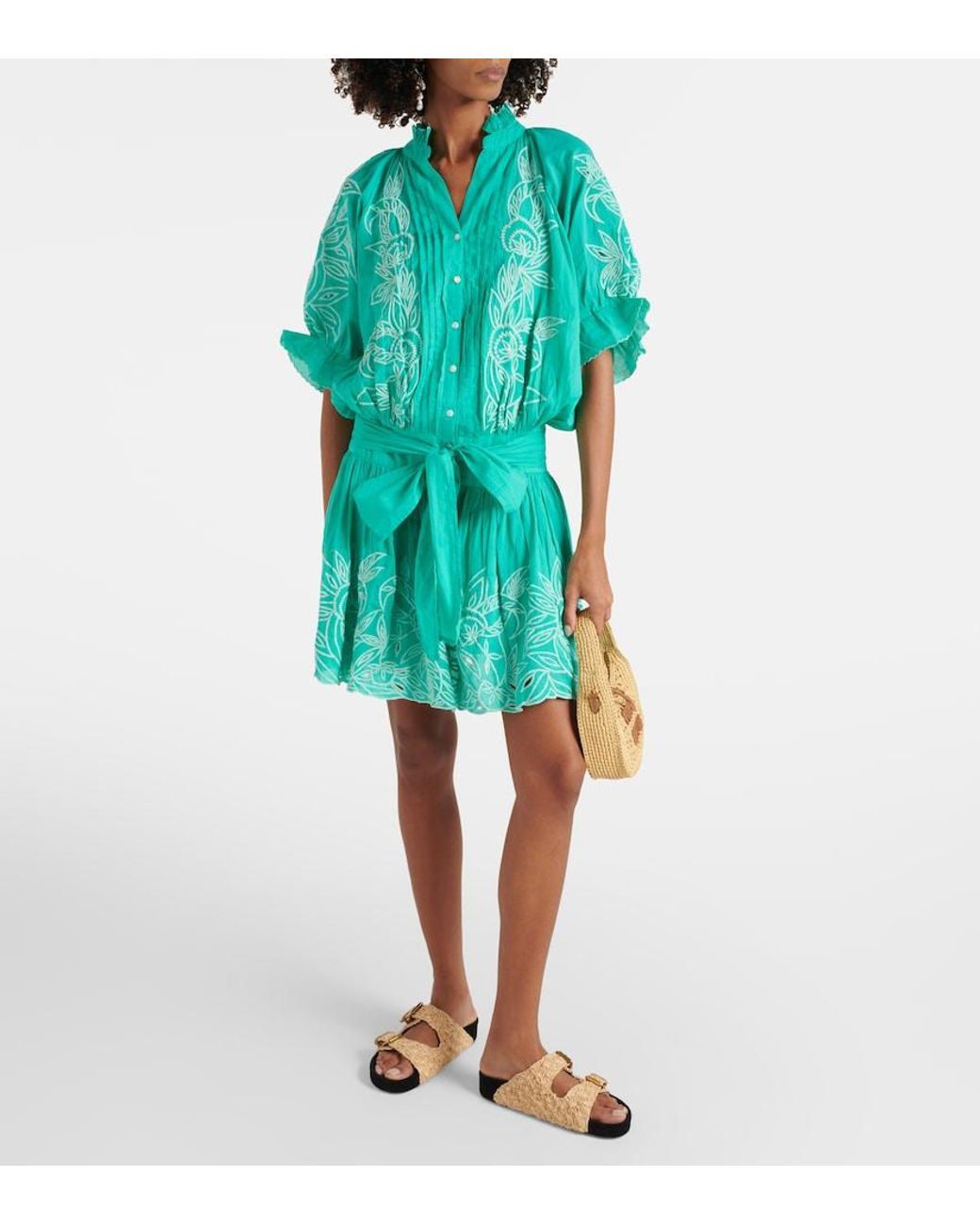 Juliet Dunn Blue Colorblocked Cotton Minidress