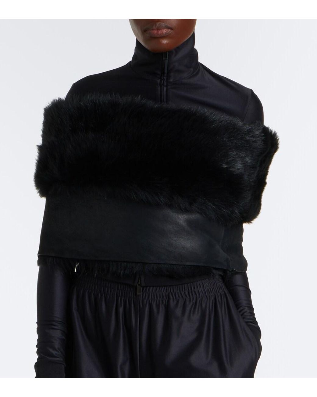 Gucci Black Off-Shoulder Shearling Crop Top
