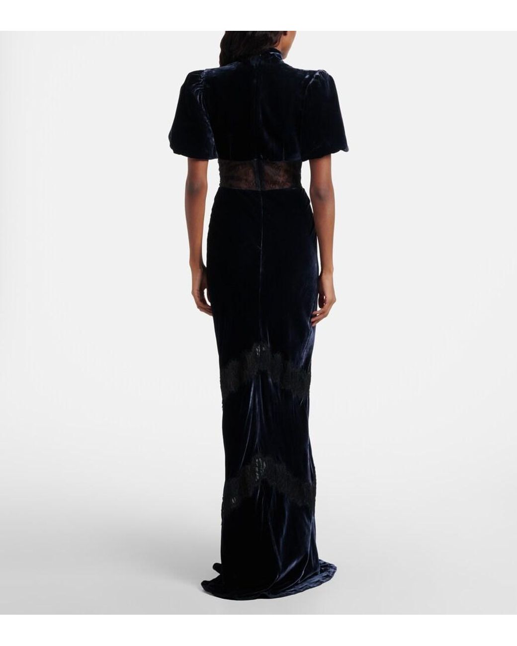 Rebecca Vallance Black Minerva Lace-Trimmed Velvet Gown