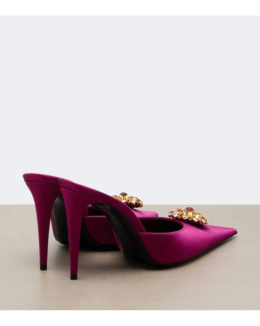 Saint Laurent Pink Cosmo Embellished Satin Crepe Mules
