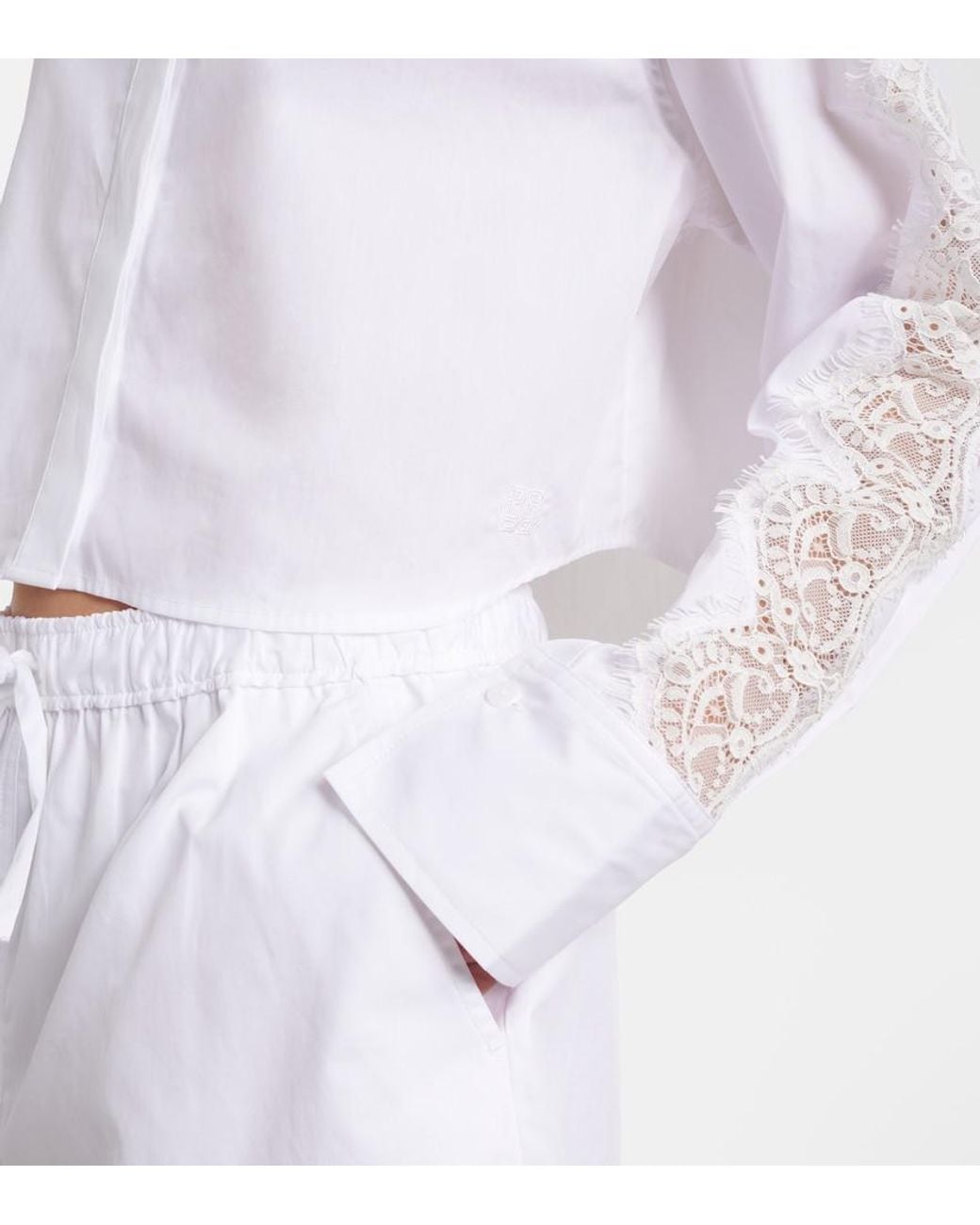 Jonathan Simkhai White Lace-Trimmed Cotton Poplin Shirt
