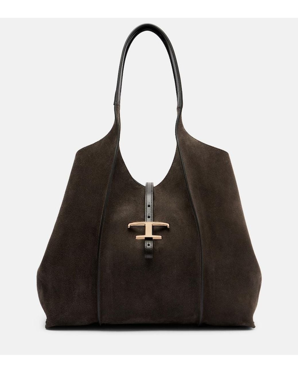 Tod's Black T Timeless Medium Suede Tote Bag