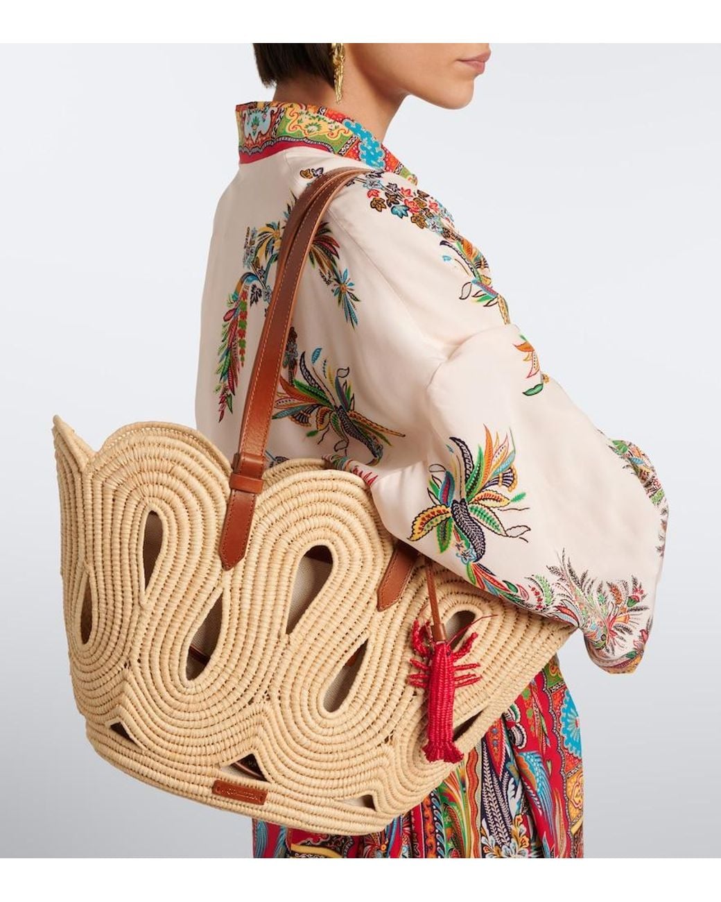 Aquazzura Natural Artiste Medium Raffia Tote Bag