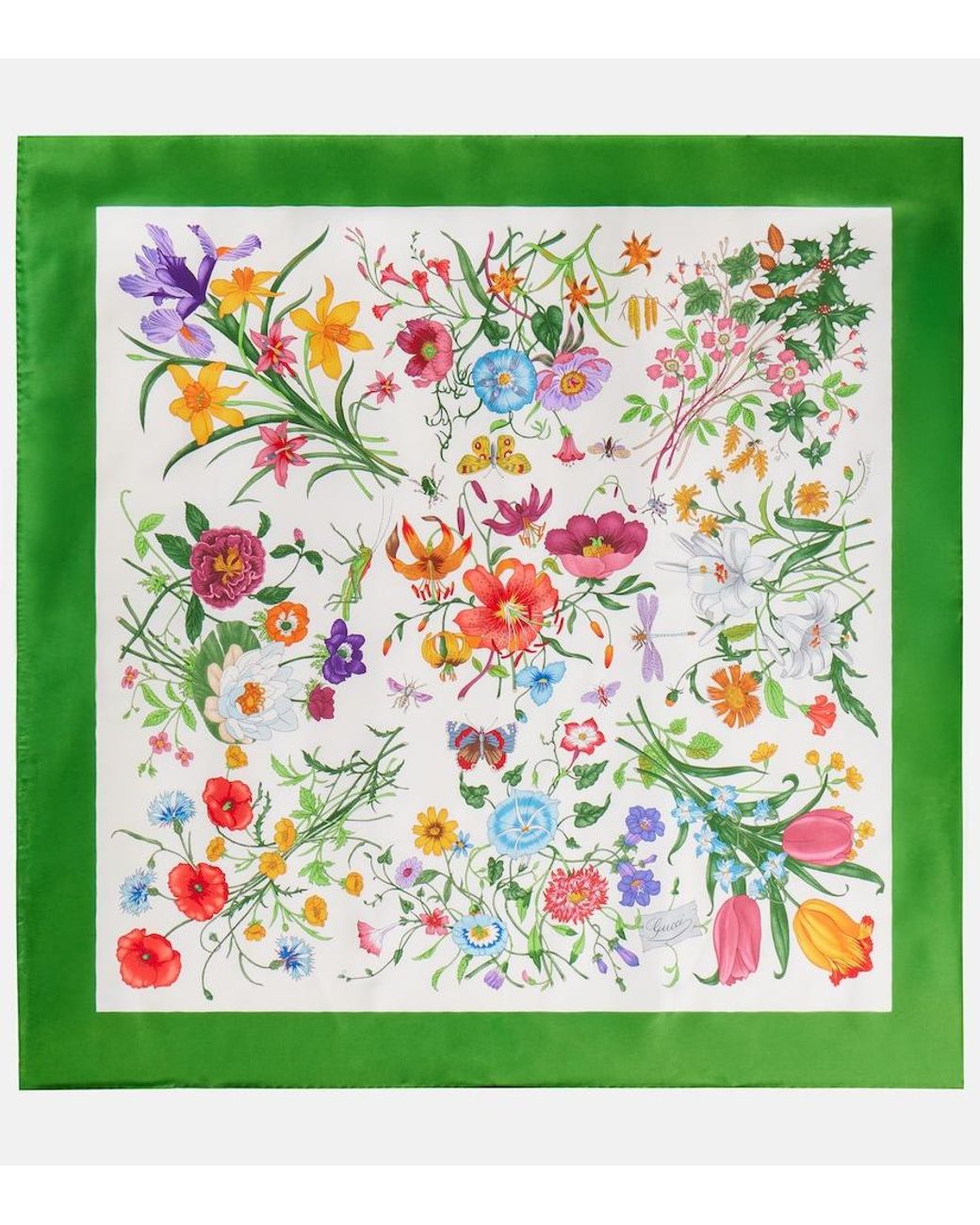 Gucci Green Flora Silk Twill Scarf