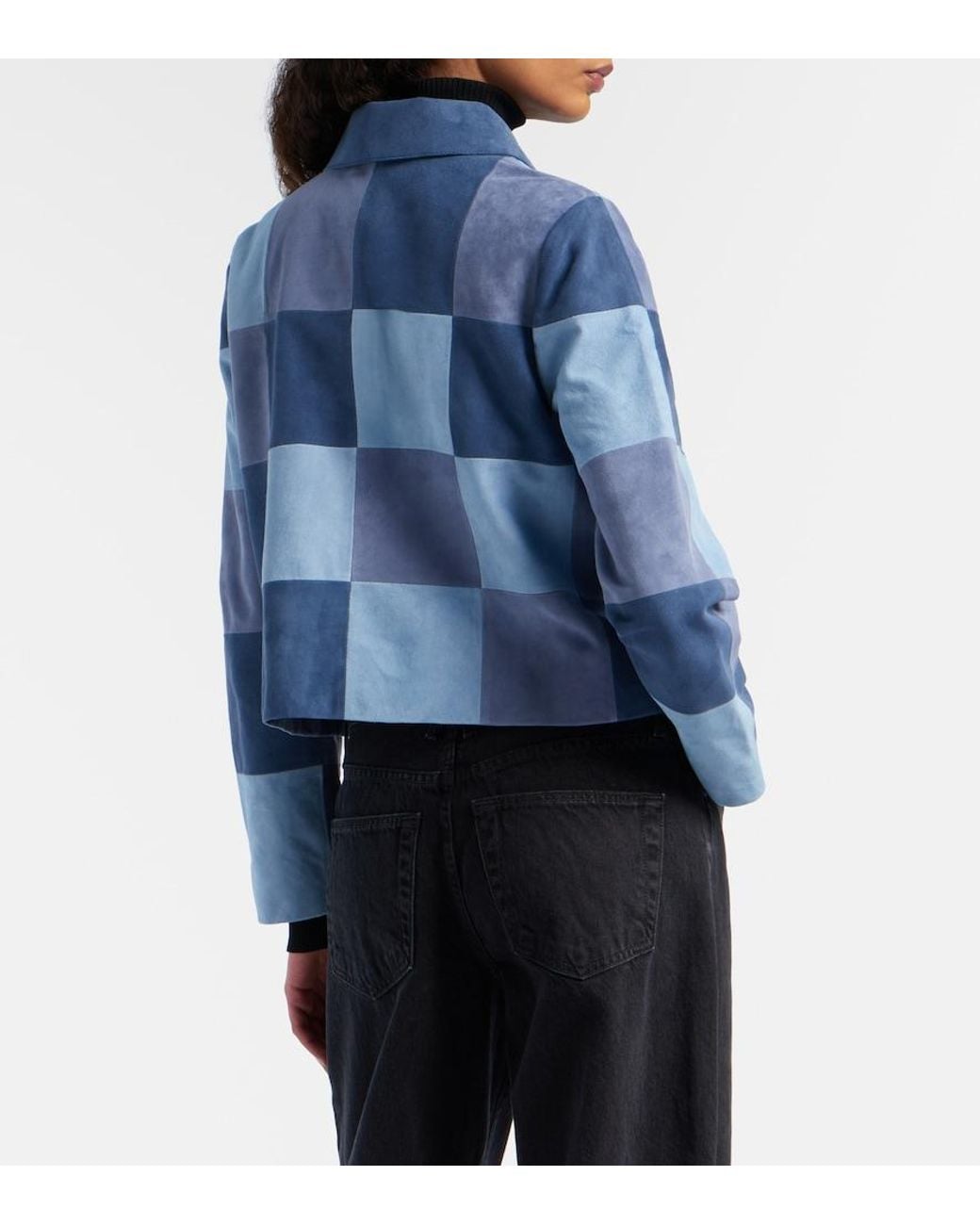Rixo Blue Patchwork Suede Jacket