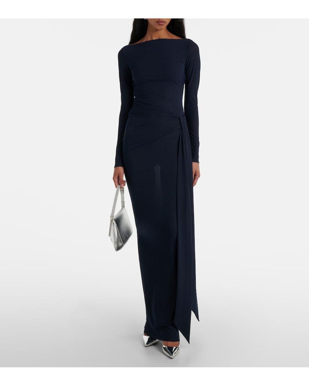 Alex Perry Blue Semi-Sheer Gathered Gown
