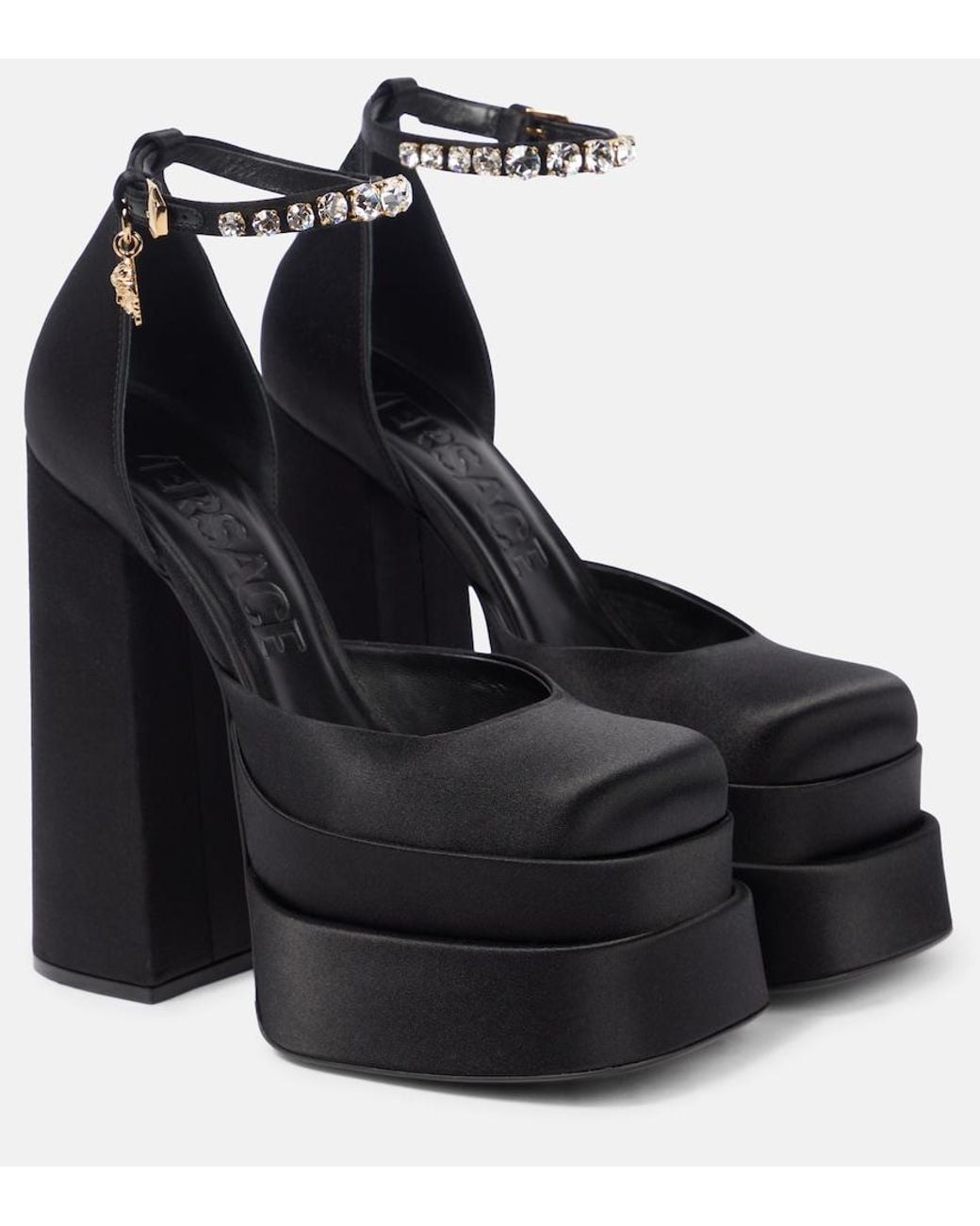 Versace Black Medusa Satin Platform Pump