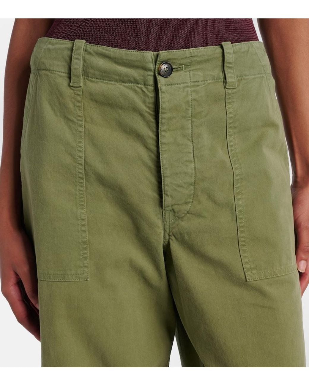 Nili Lotan Green Leon Mid-Rise Cotton Twill Wide-Leg Pants