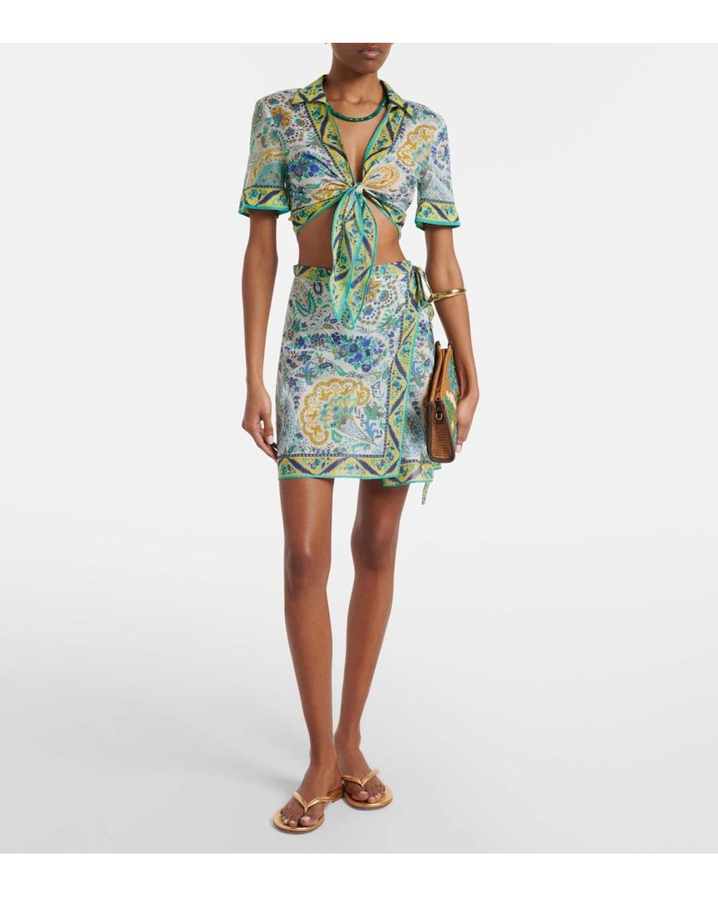 Etro Blue Floral Cotton Crop Top