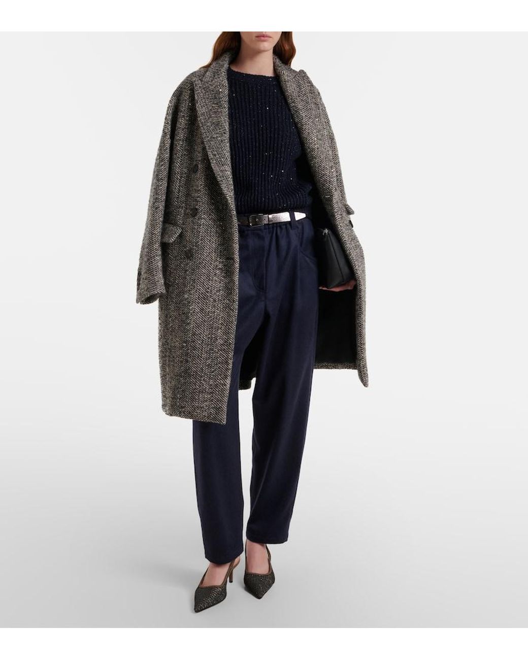 Brunello Cucinelli Blue Sequined Cashmere And Wool-Blend Sweater