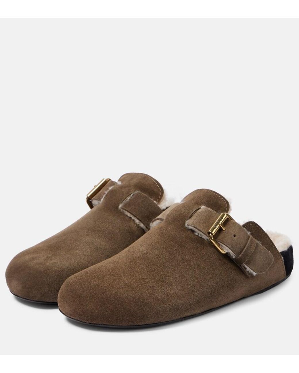 Isabel Marant Brown Mirvin Shearling-Lined Suede Clogs