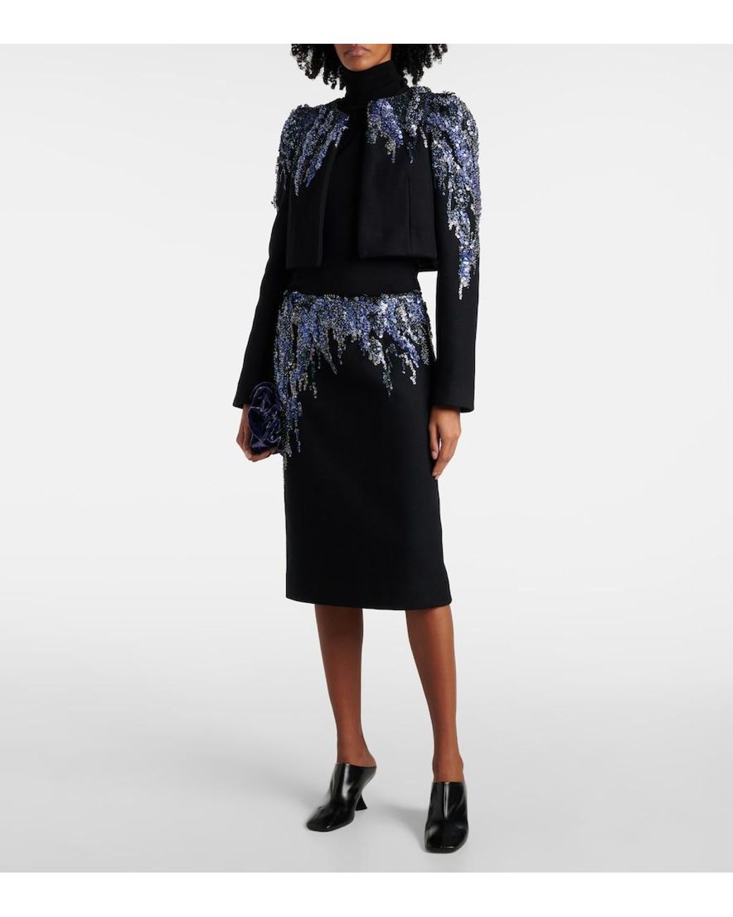 Dries Van Noten Black Sequined Wool-Blend Midi Skirt