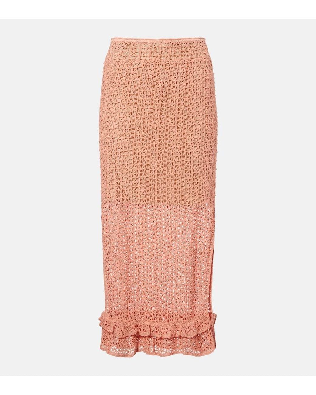 Anna Kosturova Pink Rosette Crochet Cotton Midi Skirt