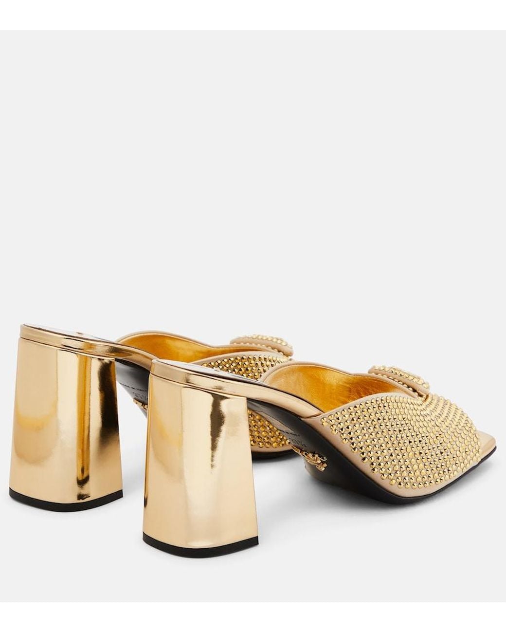Mules en satin a cristaux Prada en coloris Metallic