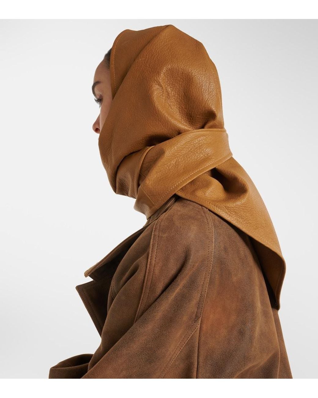 Nour Hammour Brown Draped Leather Hood