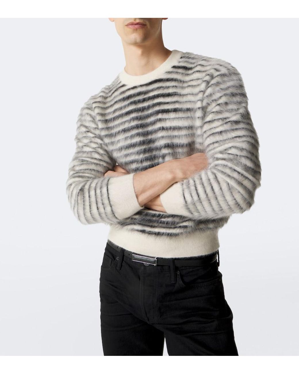 Tom Ford Gray Striped Mohair, Wool, And Silk-Blend Sweater for men