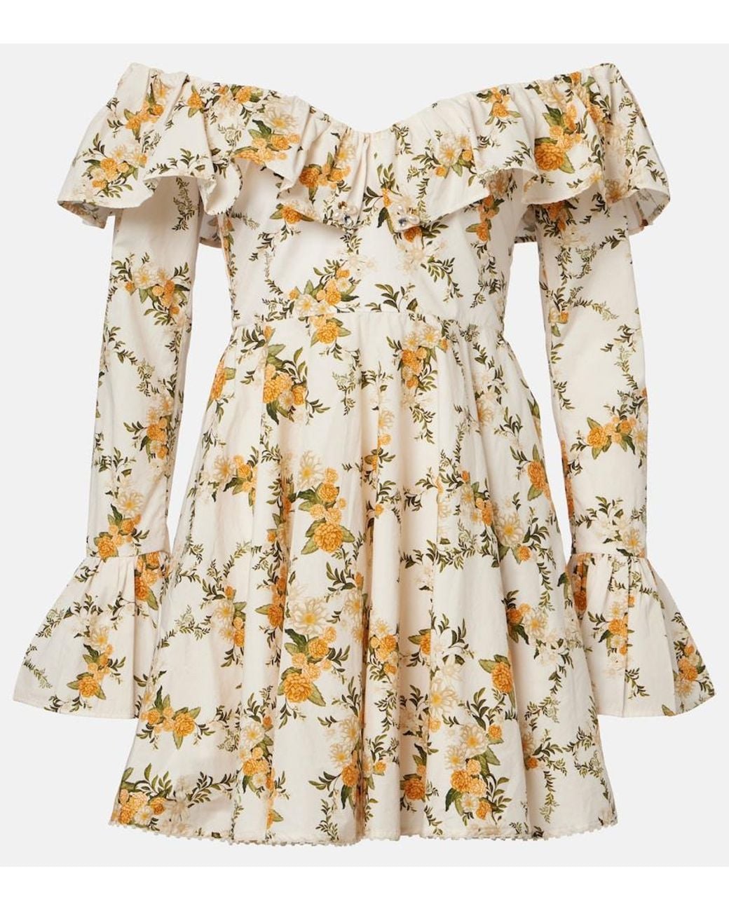 Agua Bendita Metallic Verso Off-Shoulder Floral Cotton Minidress