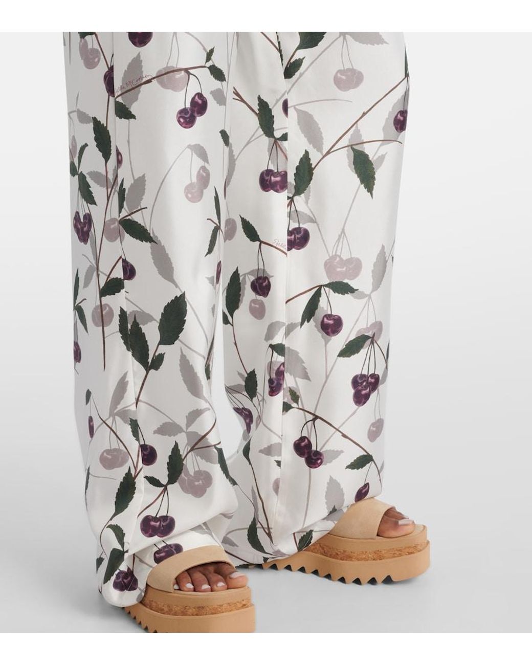 Stella McCartney White Organic Silk Cherry Wide-Leg Trousers