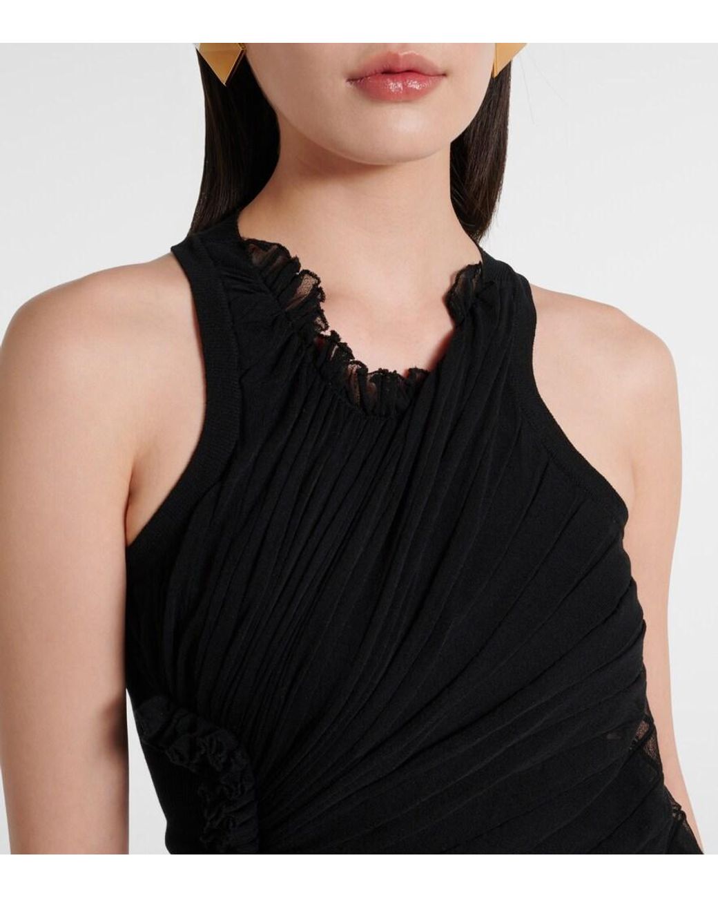 Victoria Beckham Black Gathered Sheer Tulle Maxi Dress