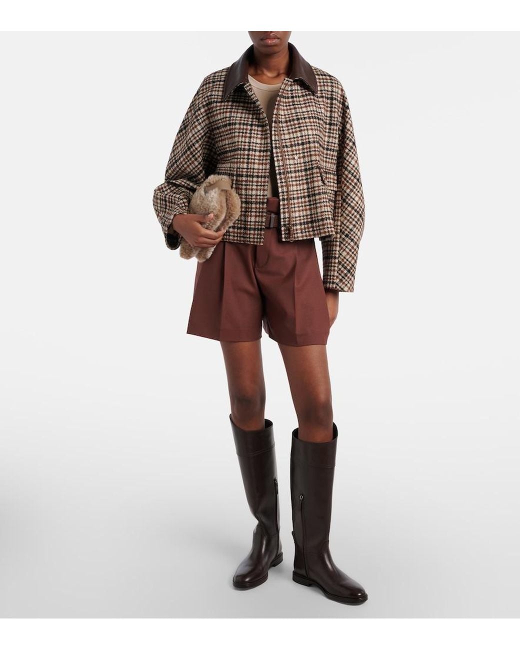 Brunello Cucinelli Red Monili Pleated Wool-Blend Shorts