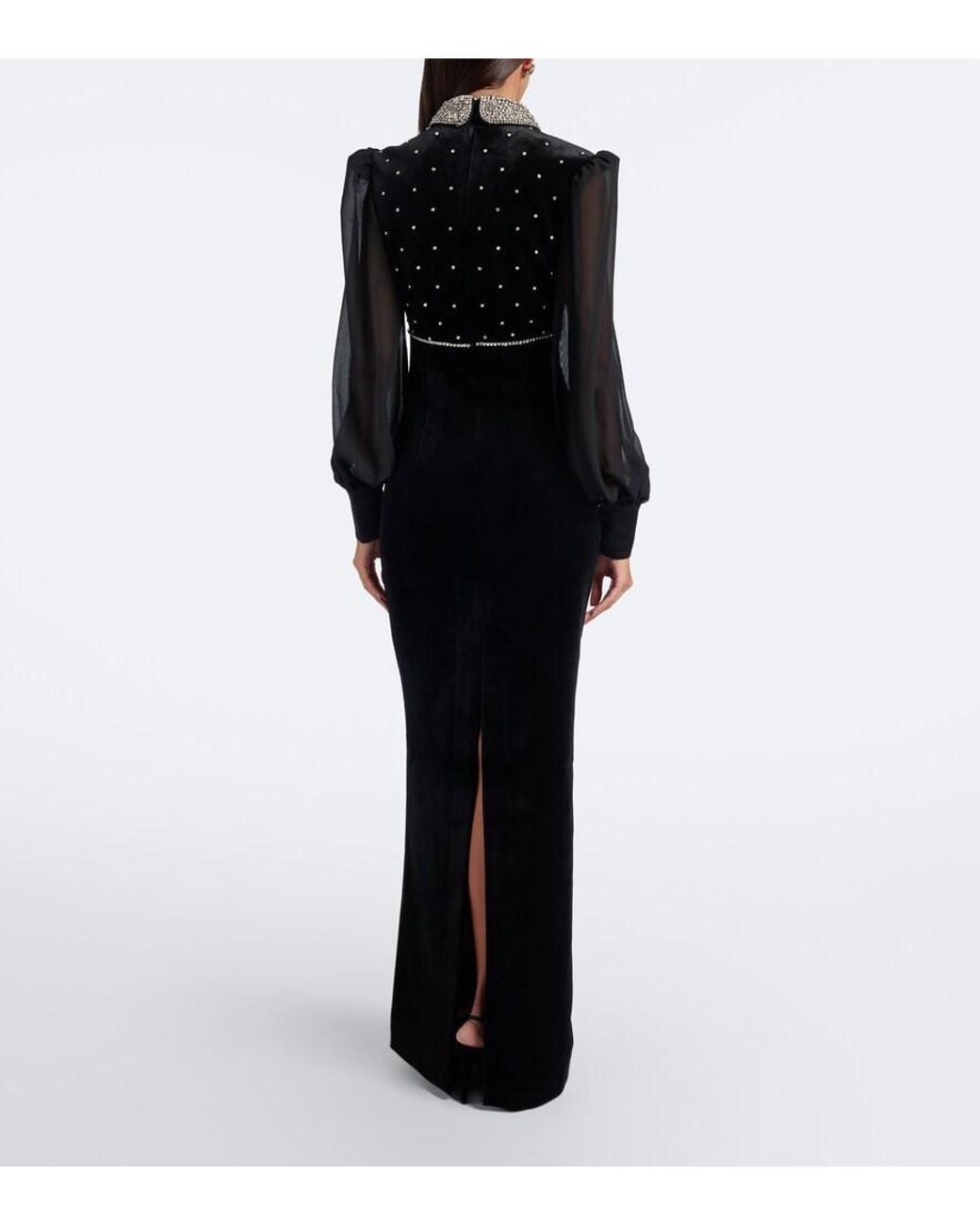 Rebecca Vallance Black Ingred Crystal-Embellished Velvet Gown