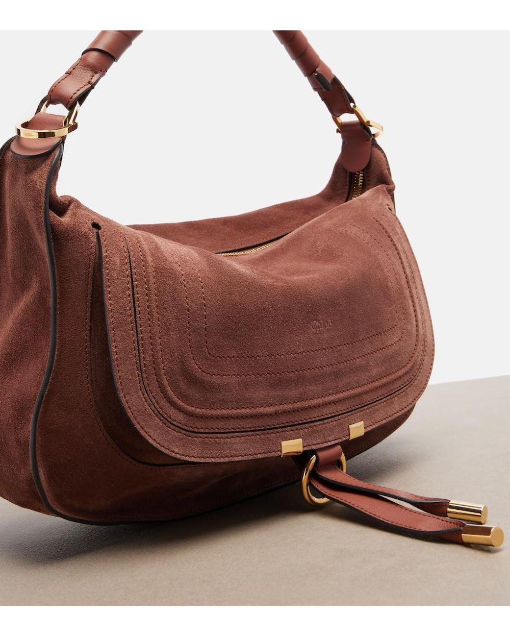 Chloé Brown Marcie Small Suede Shoulder Bag