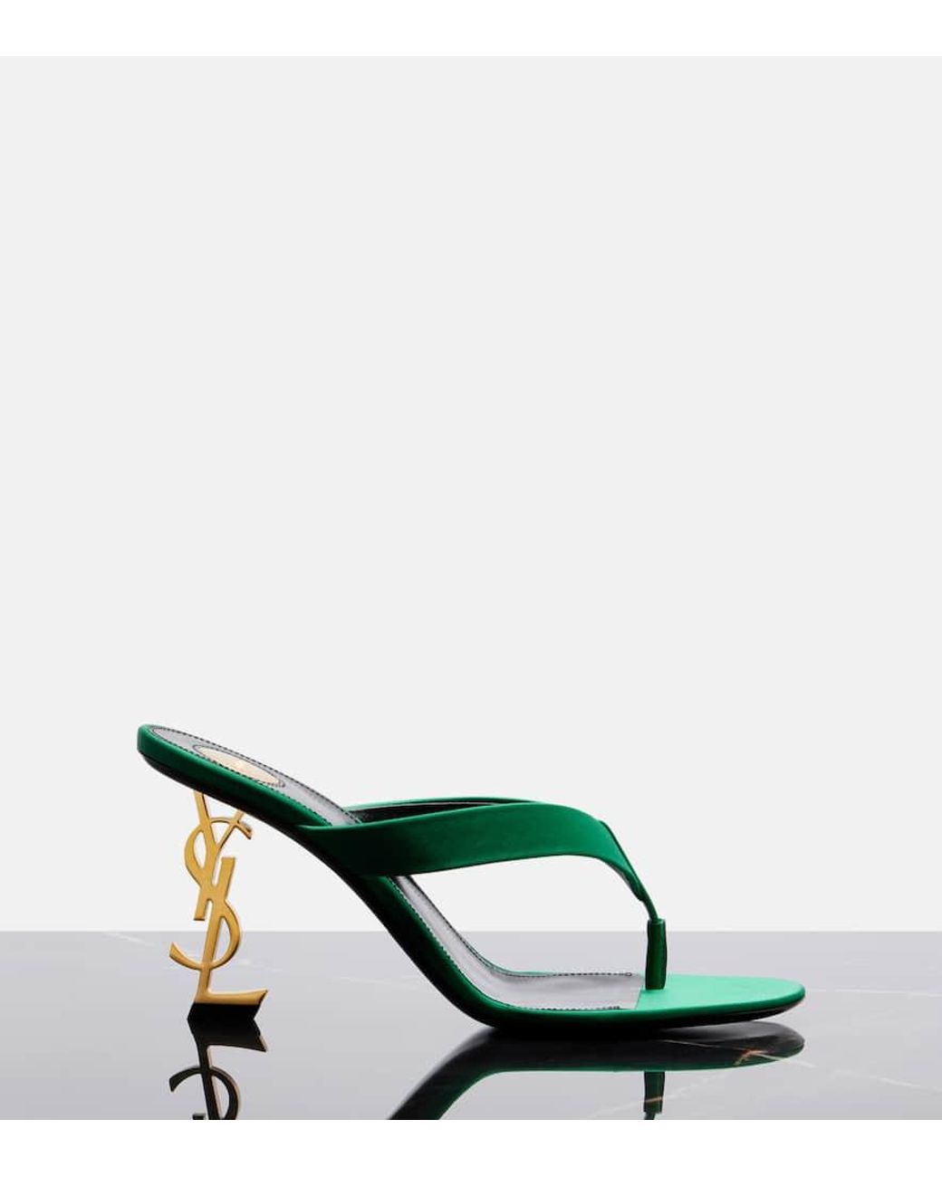 Saint Laurent Green Sandalen Opyum Cassandre Aus Satin