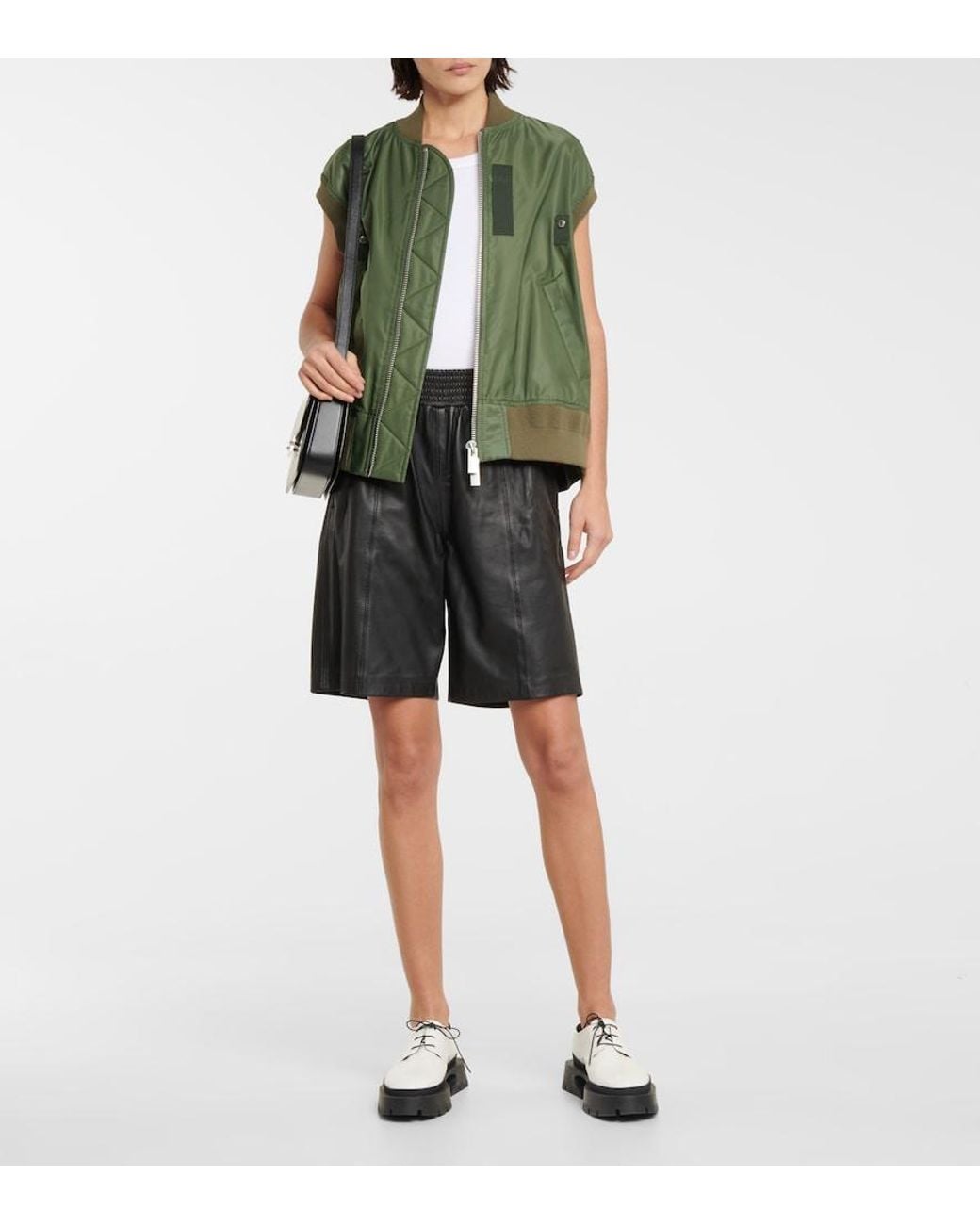 Sacai Green Nylon Twill Vest In Khaki