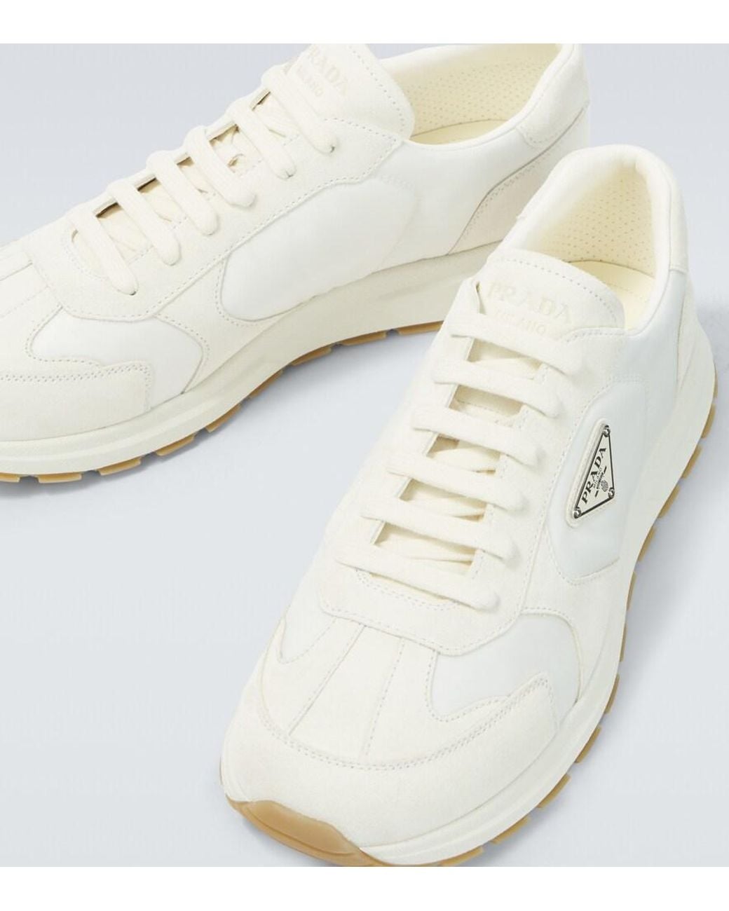 Prada White Prax Re-Nylon Suede-Trimmed Sneakers for men