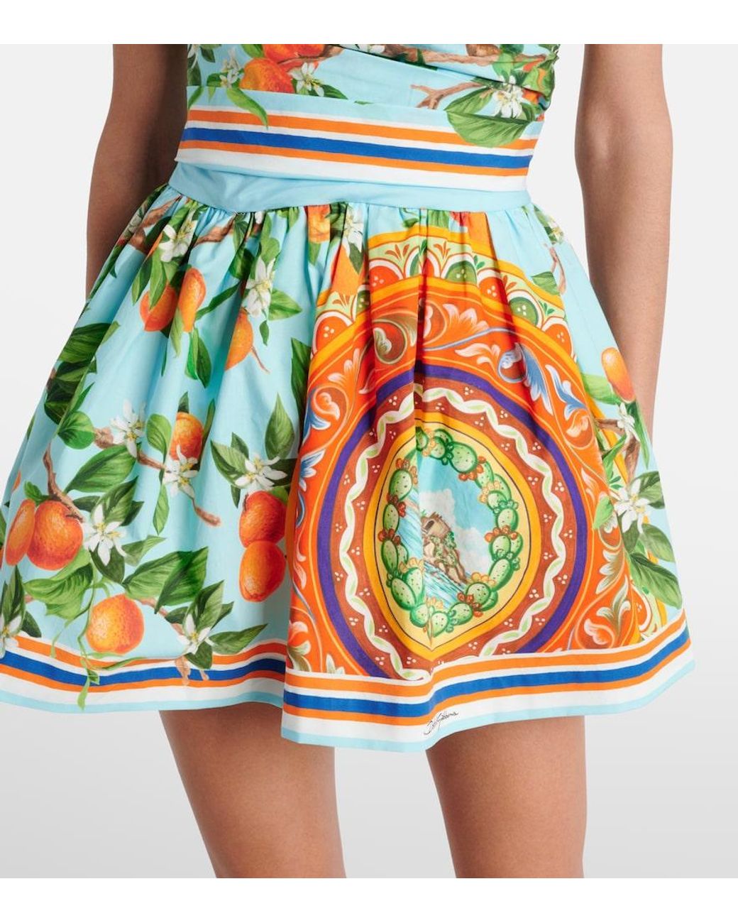 Dolce & Gabbana Green Taormina Printed Cotton Bustier Dress