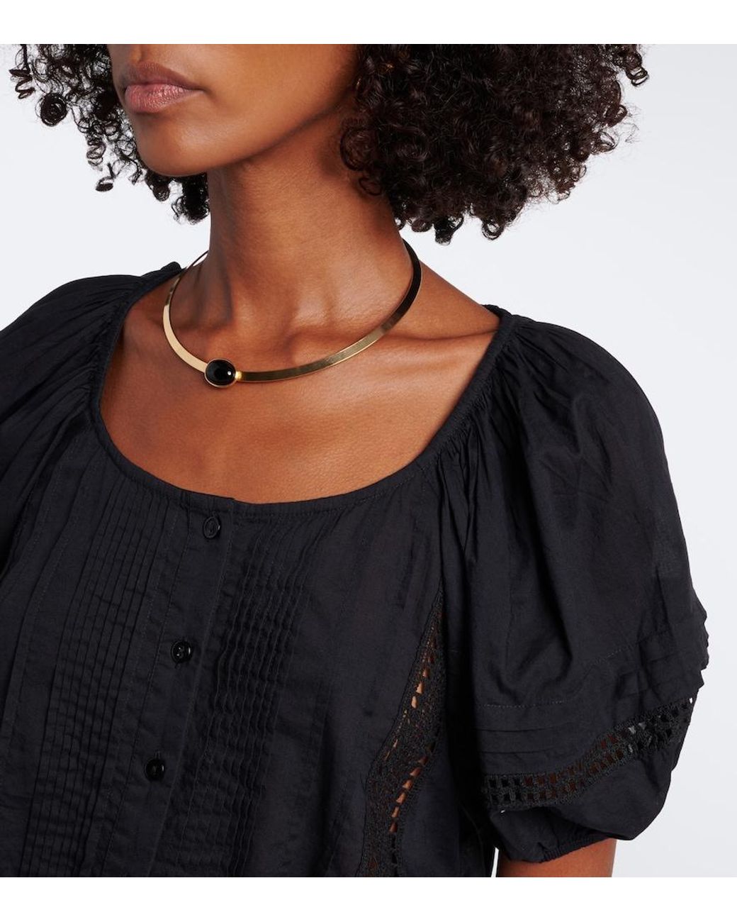 Ulla Johnson Black Clara Embroidered Cotton Crop Top