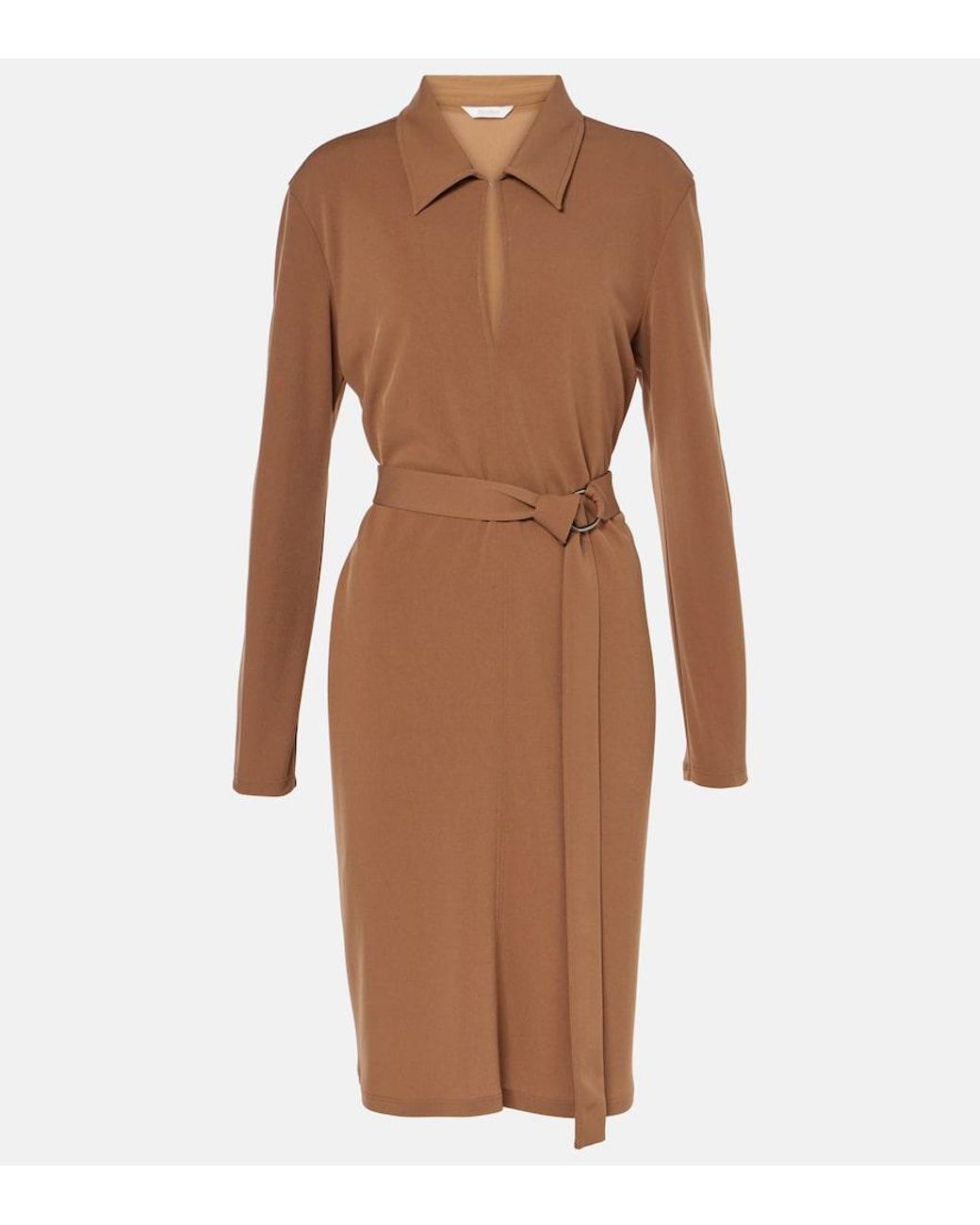 Max Mara Brown Dorema Belted Jersey Minidress