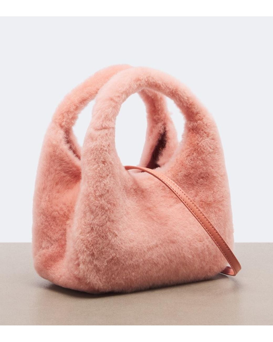Bottega Veneta Pink Campana Intrecciato Shearling Top-Handle Bag
