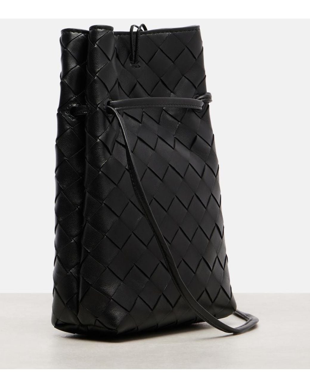 Bottega Veneta Black Andiamo Intrecciato Leather Phone Pouch