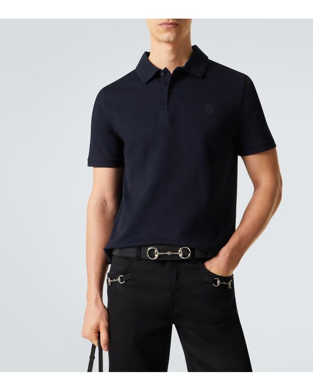Gucci Black Logo Cotton Pique Polo Shirt for men