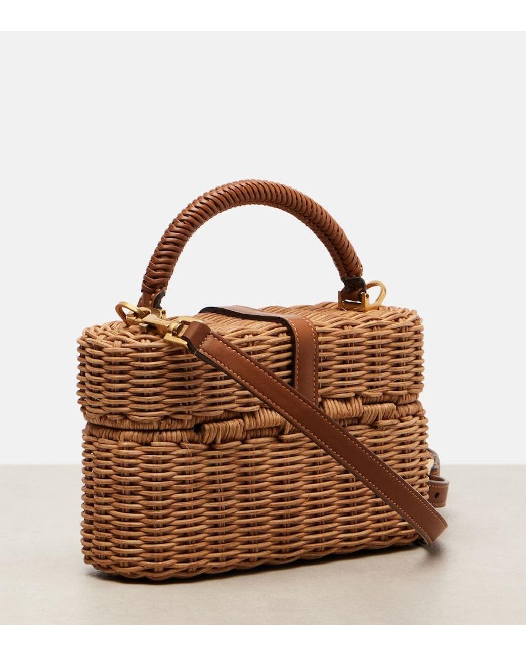 Saint Laurent Brown Gaby Leather-Trimmed Wicker Vanity Bag